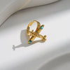 Wholesale Stainless Steel Turquoise Inlay Aircraft Opening Ring Electroplated Fashion Retro Jewelry Accessories For Women