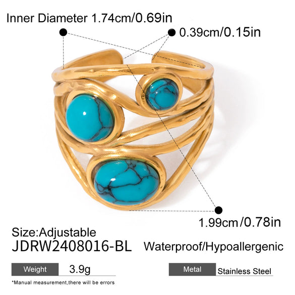 Wholesale Stainless Steel Turquoise Natural Stone Ring With Electroplating For Women High End Niche Style Geometric Design