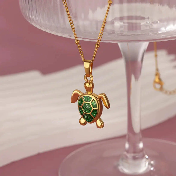 Wholesale Stainless Steel Turtle Pendant Necklace With Cross Chain And Electroplating Processing