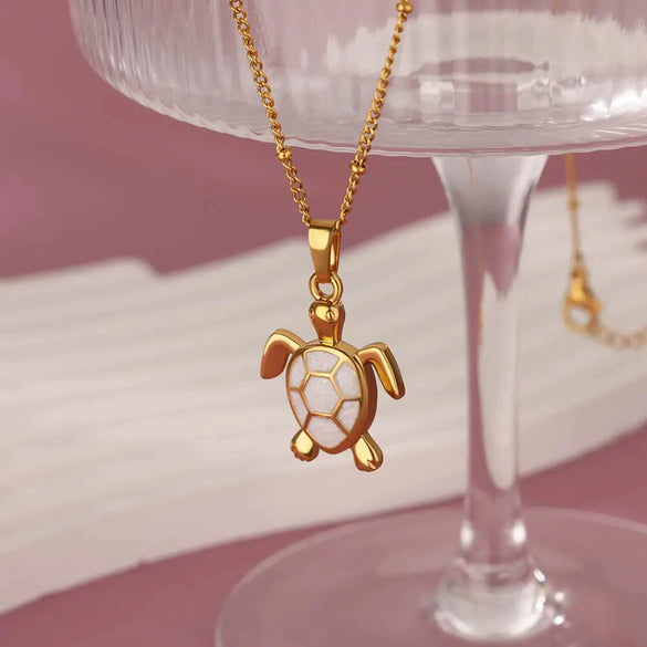 Wholesale Stainless Steel Turtle Pendant Necklace With Cross Chain And Electroplating Processing