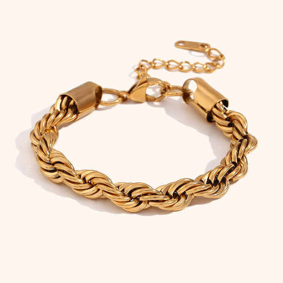 Wholesale Stainless Steel Twist Chain Necklace And Stackable Bracelet Set For Women 18K Gold Electroplated With Geometric Design