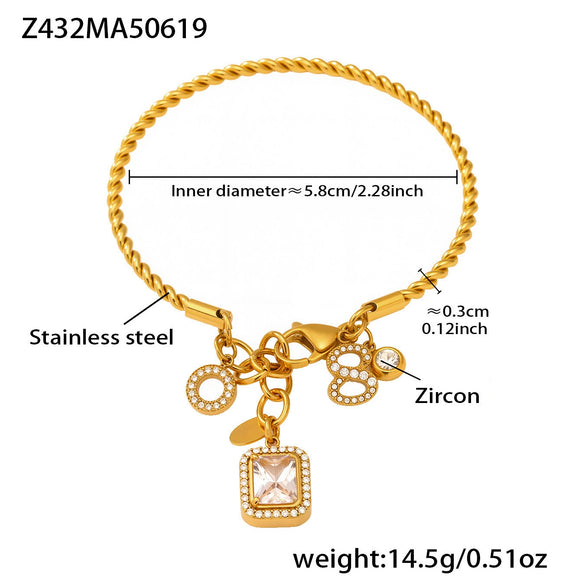 Wholesale 316L Stainless Steel Twist Thin Circle Bracelet With Electroplating And Geometric Style
