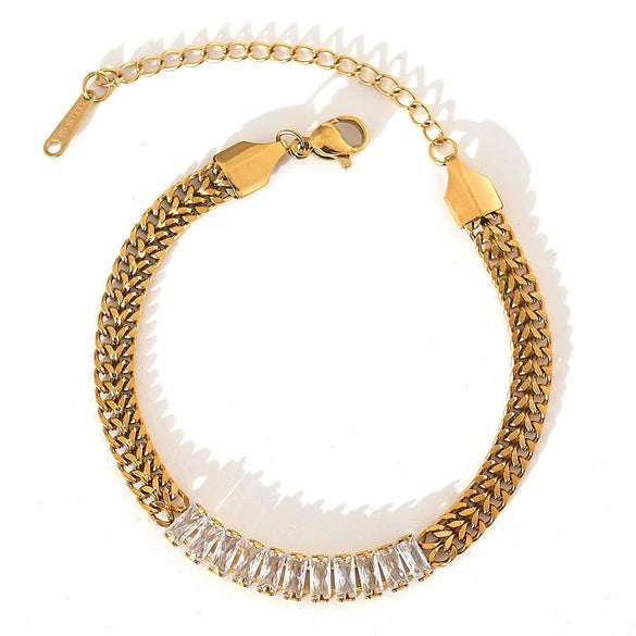 Wholesale Stainless Steel U Shaped Simple Style Electroplated Mesh Chain Bracelet Unisex Inlaid Zircon