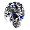 Wholesale Stainless Steel Unisex Double Skull Blue Eye Ring With Sapphire Retro Style And Oil Applied