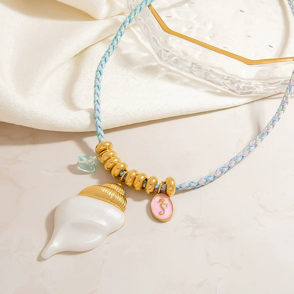 Wholesale Stainless Steel Ushaped Conch Pendant Colorful Rope Braided Clavicle Chain Necklace Electroplated Light Luxury Animal Style Unisex
