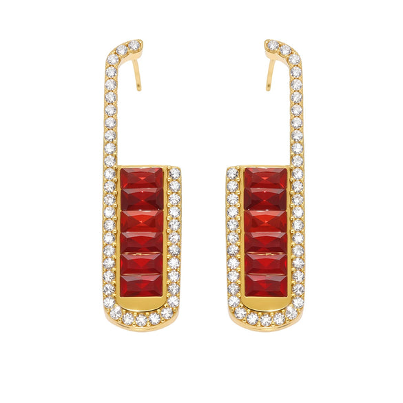 Wholesale Stainless Steel Ushaped Geometric Women's Earrings With Electroplating Process And Emerald Zircon
