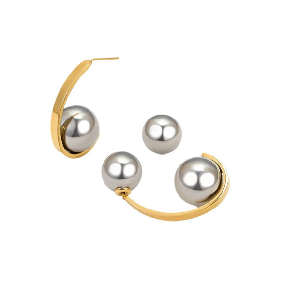 Wholesale Stainless Steel Vintage Arc Hollow Ball Earrings For Women With Electroplating Treatment