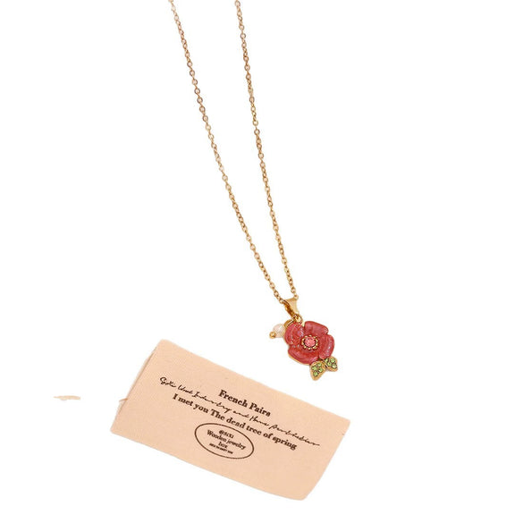 Wholesale Stainless Steel Vintage Flower Shape Imitation Pearl Pendant Necklace
