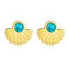 Wholesale Stainless Steel Vintage Geometric Fanshaped Goldplated Inlaid Blue Turquoise Earrings For Women