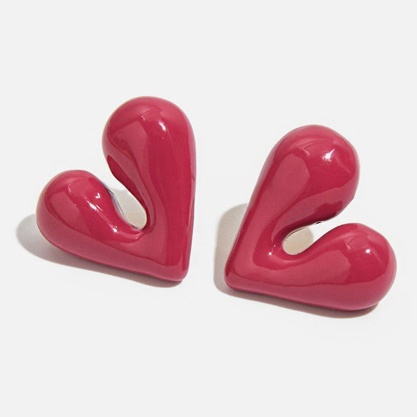 Wholesale Stainless Steel Vintage Geometric Pink Oil Dripping Heart Earrings With Electroplating Design For Women