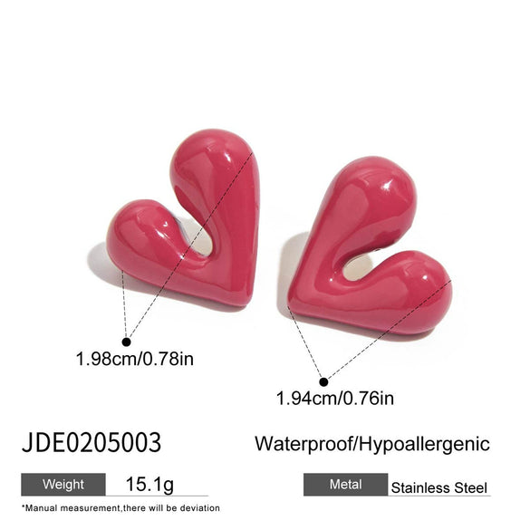 Wholesale Stainless Steel Vintage Geometric Pink Oil Dripping Heart Earrings With Electroplating Design For Women