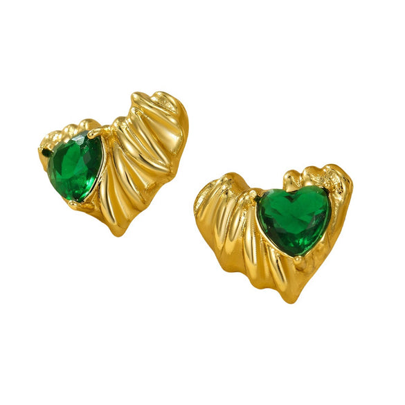 Wholesale Stainless Steel Vintage Peach Heart Inlaid Zircon 18K Gold Electroplated Earrings For Women