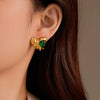 Wholesale Stainless Steel Vintage Peach Heart Inlaid Zircon 18K Gold Electroplated Earrings For Women