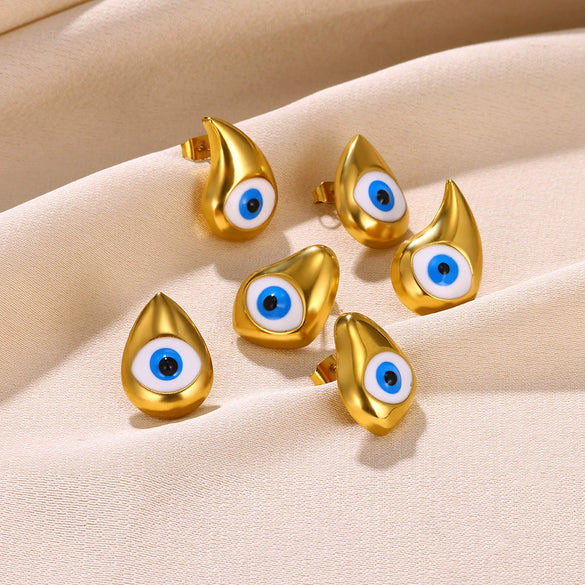 Wholesale Stainless Steel Water Drop Devil's Eye Pendant Set With Ball Bead Chain And Electroplating