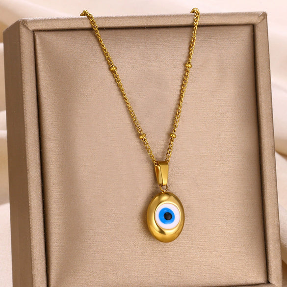 Wholesale Stainless Steel Water Drop Devil's Eye Pendant Set With Ball Bead Chain And Electroplating