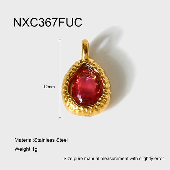 Wholesale Stainless Steel Water Drop Pattern Inlayed 18K Gold Plated Hammered Pendant Jewelry Accessory Charm