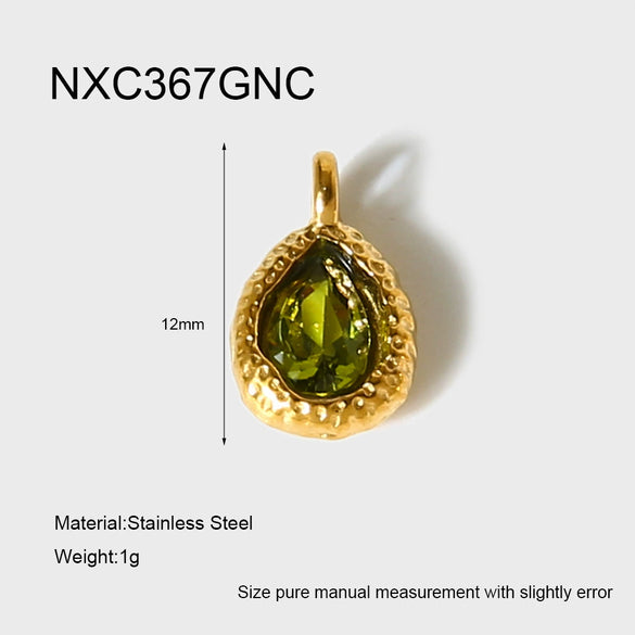 Wholesale Stainless Steel Water Drop Pattern Inlayed 18K Gold Plated Hammered Pendant Jewelry Accessory Charm