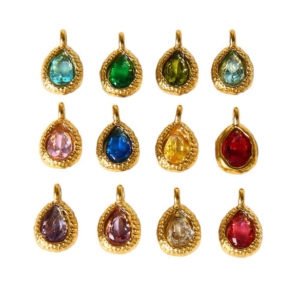 Wholesale Stainless Steel Water Drop Pattern Inlayed 18K Gold Plated Hammered Pendant Jewelry Accessory Charm