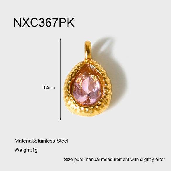 Wholesale Stainless Steel Water Drop Pattern Inlayed 18K Gold Plated Hammered Pendant Jewelry Accessory Charm