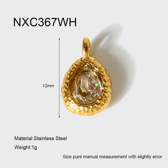 Wholesale Stainless Steel Water Drop Pattern Inlayed 18K Gold Plated Hammered Pendant Jewelry Accessory Charm