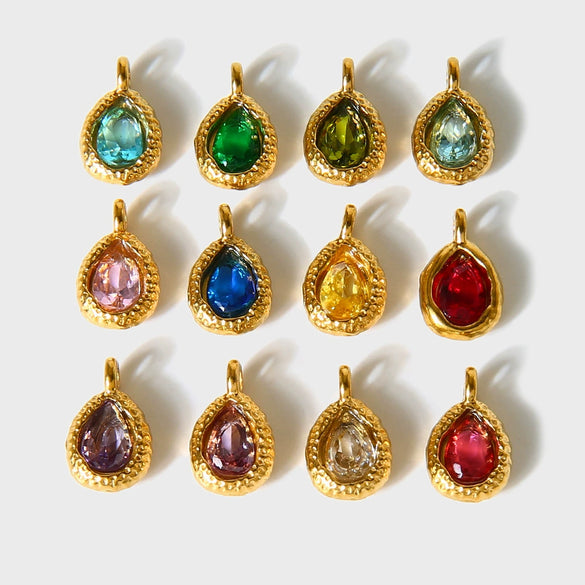 Wholesale Stainless Steel Water Drop Pattern Inlayed 18K Gold Plated Hammered Pendant Jewelry Accessory Charm