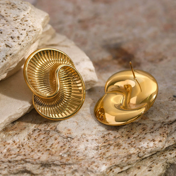 Wholesale Stainless Steel Water Drop Texture Spiral Asymmetric Electroplated Earrings For Women