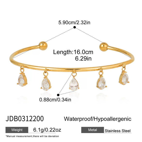Wholesale Stainless Steel Water Drop Zircon Tassel Cross Bracelet 18K Gold Electroplated Jewelry
