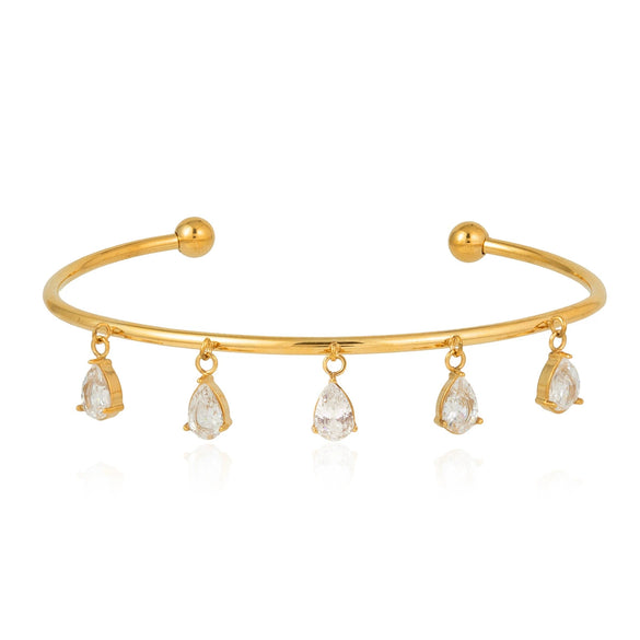 Wholesale Stainless Steel Water Drop Zircon Tassel Cross Bracelet 18K Gold Electroplated Jewelry