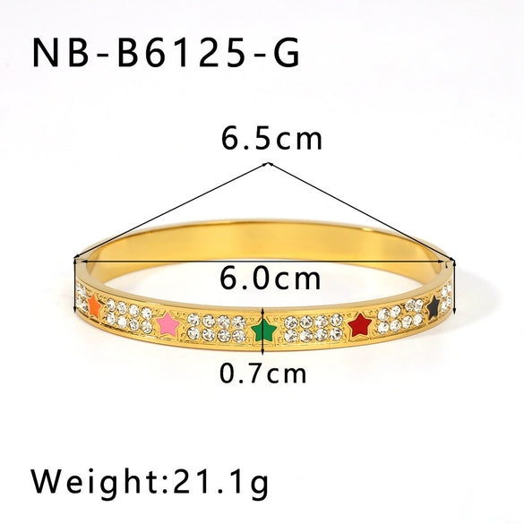 Wholesale Stainless Steel Waterproof Inlaid Zircon White Shell Full Diamond 18K Gold Color Bracelet With 18K Furnace Vacuum Plating