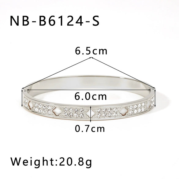 Wholesale Stainless Steel Waterproof Inlaid Zircon White Shell Full Diamond 18K Gold Color Bracelet With 18K Furnace Vacuum Plating