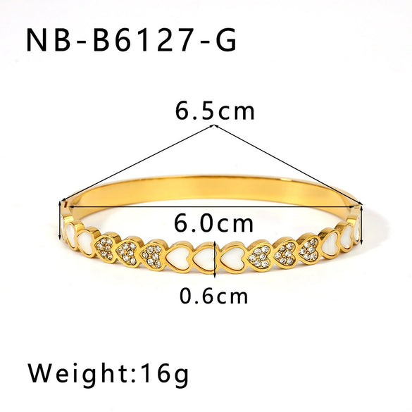 Wholesale Stainless Steel Waterproof Inlaid Zircon White Shell Full Diamond 18K Gold Color Bracelet With 18K Furnace Vacuum Plating