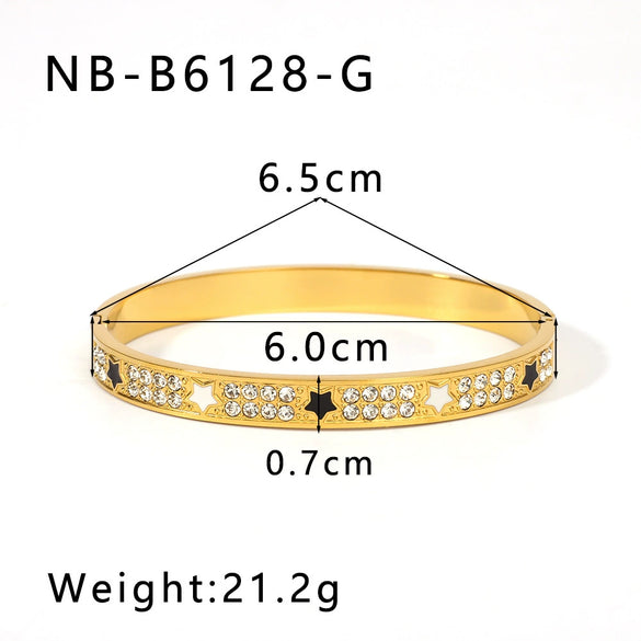 Wholesale Stainless Steel Waterproof Inlaid Zircon White Shell Full Diamond 18K Gold Color Bracelet With 18K Furnace Vacuum Plating