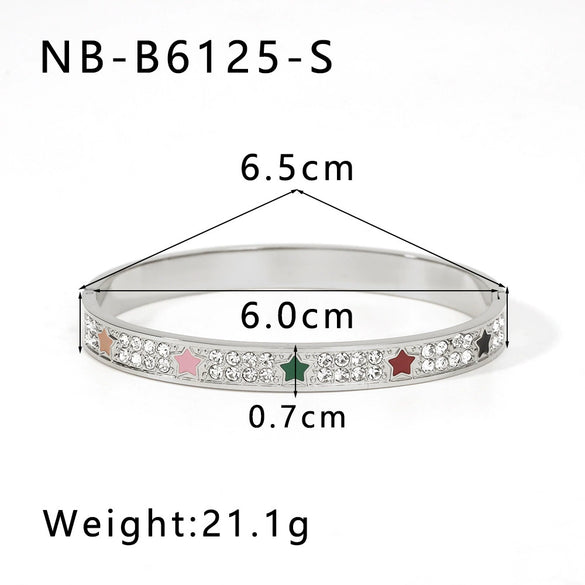 Wholesale Stainless Steel Waterproof Inlaid Zircon White Shell Full Diamond 18K Gold Color Bracelet With 18K Furnace Vacuum Plating