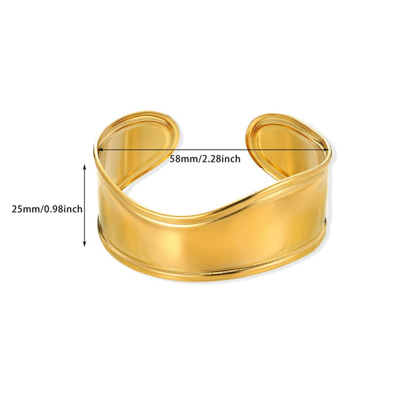 Wholesale Stainless Steel Wide Face Open Bracelet With Plants And Flowers Style Single Plated 18K Gold For Women