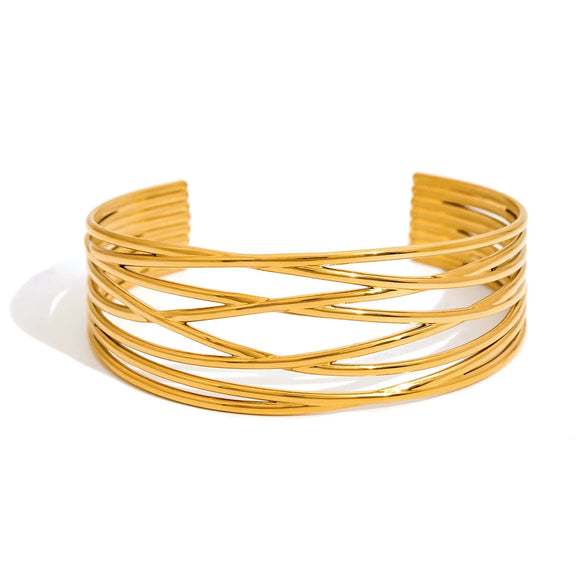 Wholesale Stainless Steel Wide Hollow Zircon Open Bracelet For Women Geometric Style With Electroplating Nonfading Highend Jewelry