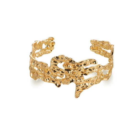 Wholesale Stainless Steel Wide Open Bracelet With Hiphop Style 18K Gold Plated