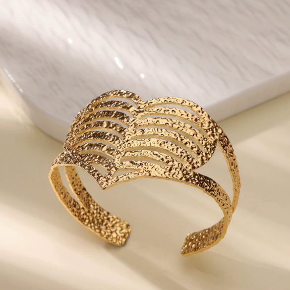 Wholesale Stainless Steel Wide Open Bracelet With Hiphop Style 18K Gold Plated