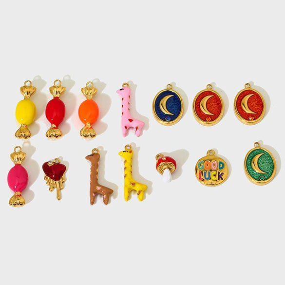 Wholesale Stainless Steel Women's Accessories With Mushroom Giraffe Pattern And Dripping Oil Treatment Necklaces Bracelets Earrings And Charms