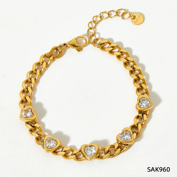 Wholesale Stainless Steel Women's Bracelet Set With Exaggerated Design Sense Wheat Chain Stitching Rhombus Pattern And Electroplating