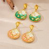 Wholesale Stainless Steel Women's Cartoon Geometric Dripping Oil Ocean Wind Pendant Earrings With Scallop Starfish Shell