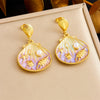 Wholesale Stainless Steel Women's Cartoon Geometric Dripping Oil Ocean Wind Pendant Earrings With Scallop Starfish Shell