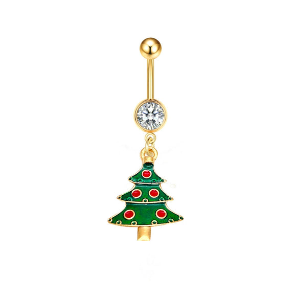 Wholesale Stainless Steel Women's Christmas Navel Ring With Santa Claus Snowflake Elk Pendant Electroplated