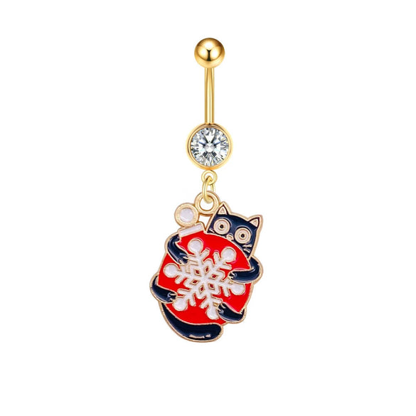 Wholesale Stainless Steel Women's Christmas Navel Ring With Santa Claus Snowflake Elk Pendant Electroplated