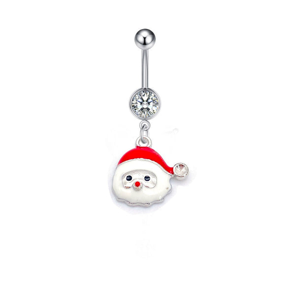 Wholesale Stainless Steel Women's Christmas Navel Ring With Santa Claus Snowflake Elk Pendant Electroplated