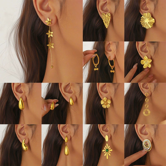 Wholesale Stainless Steel Women's Earrings Gold Plated Love Tassel With Heart Drop Geometric Pattern
