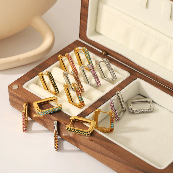 Wholesale Stainless Steel Women's Earrings Inlaid With White Stones Geometric Ushape Highend Niche Electroplated And Haoshi Inlaid