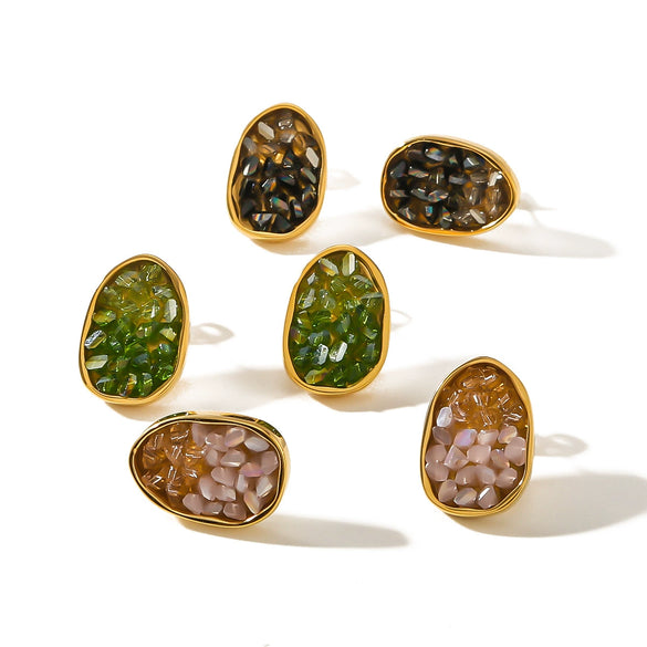 Wholesale Stainless Steel Women's Earrings With Inlaid Color Zircon In Irregular Shape And Geometric Pattern 18K Vacuum Plated In Furnace