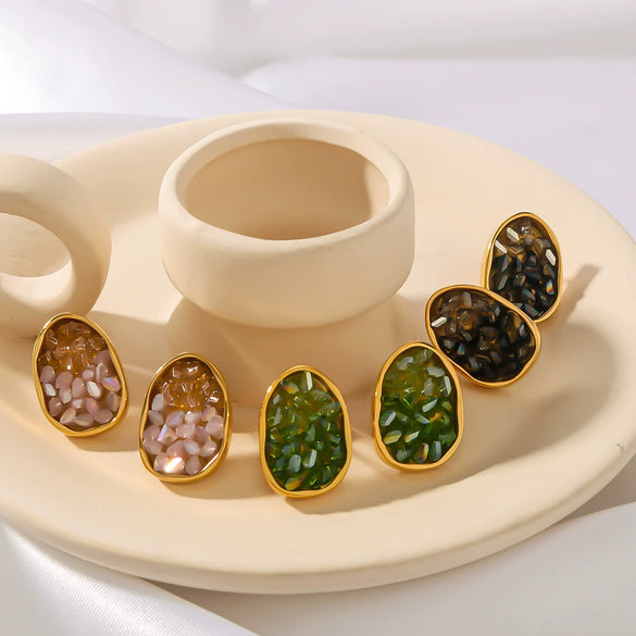 Wholesale Stainless Steel Women's Earrings With Inlaid Color Zircon In Irregular Shape And Geometric Pattern 18K Vacuum Plated In Furnace