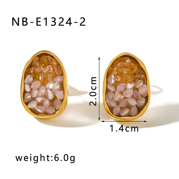 Wholesale Stainless Steel Women's Earrings With Inlaid Color Zircon In Irregular Shape And Geometric Pattern 18K Vacuum Plated In Furnace
