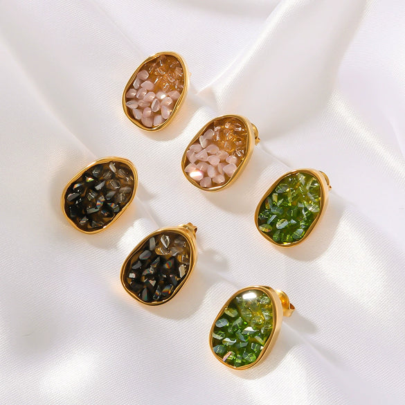 Wholesale Stainless Steel Women's Earrings With Inlaid Color Zircon In Irregular Shape And Geometric Pattern 18K Vacuum Plated In Furnace
